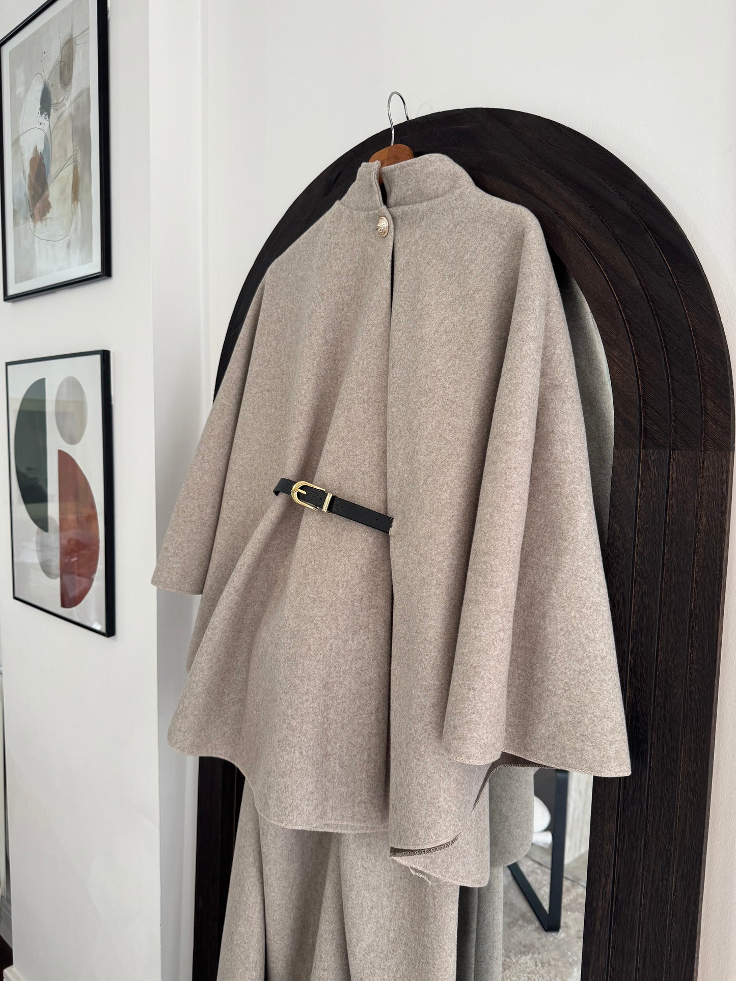 Belted Cape With Skirt Taupe