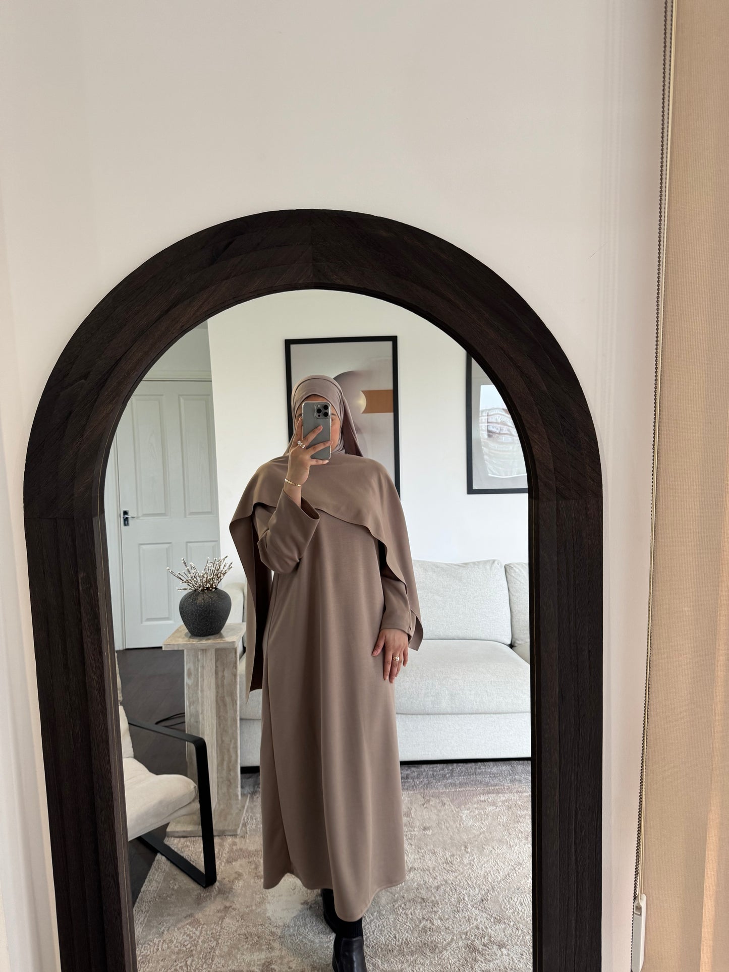 Attached Scarf Abaya Taupe