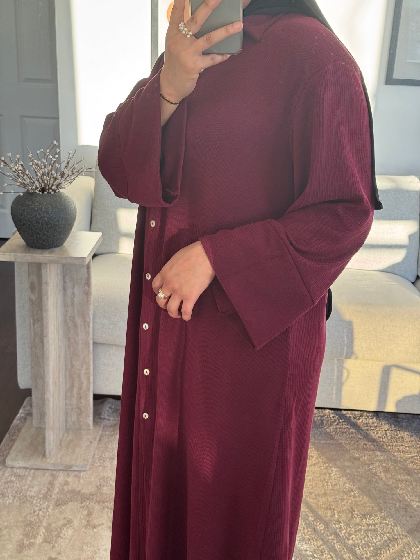 Button Down Shirt Dress Burgundy