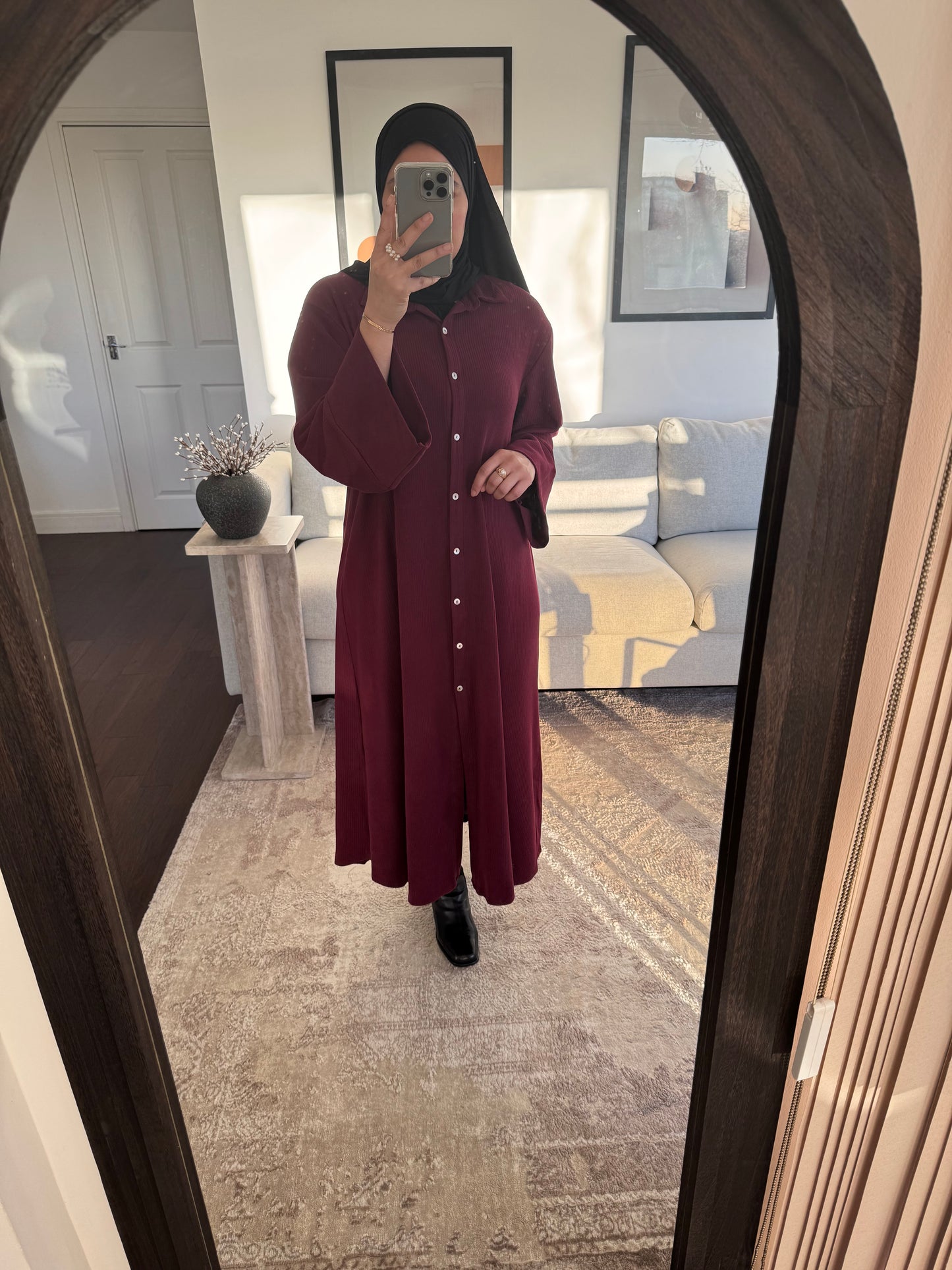 Button Down Shirt Dress Burgundy