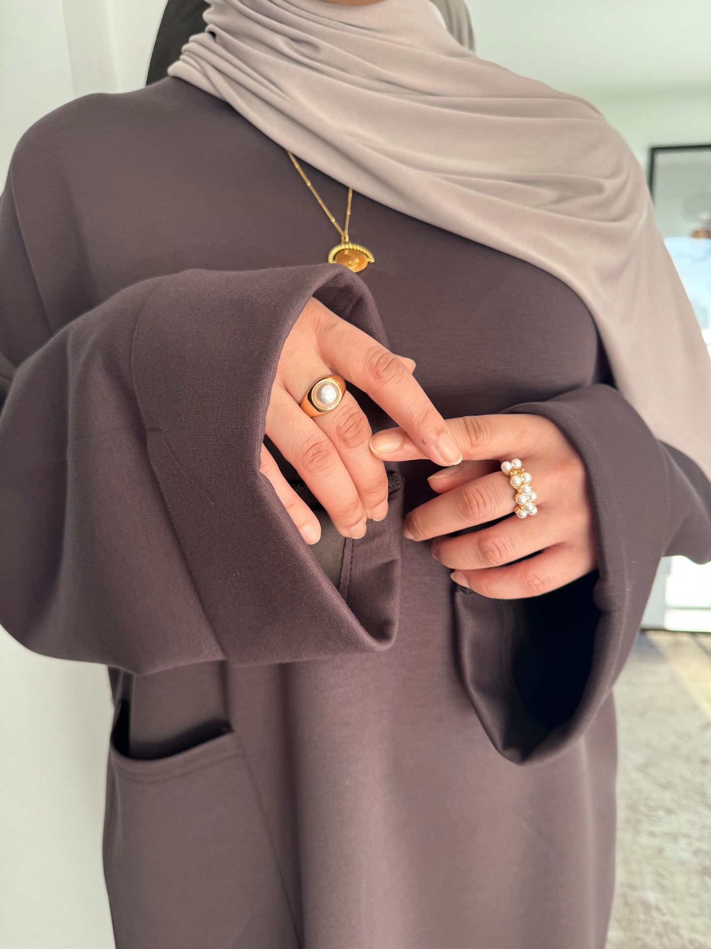 Front Pocket Abaya Dark Brown