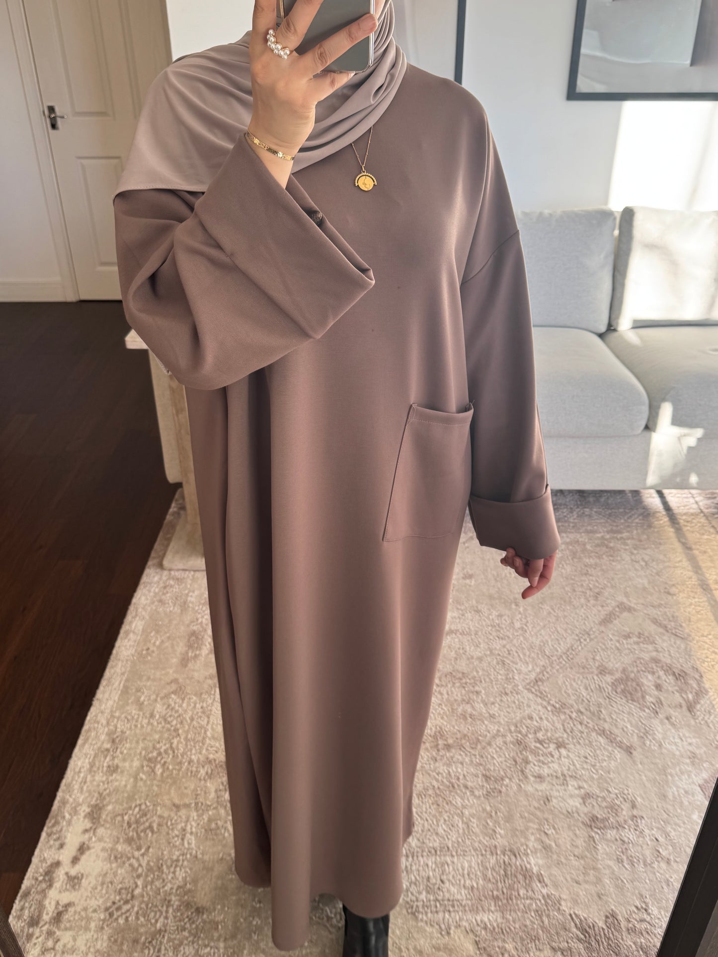 Front Pocket Abaya Taupe