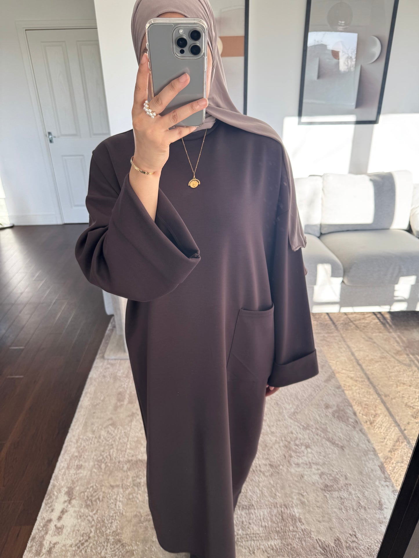 Front Pocket Abaya Dark Brown