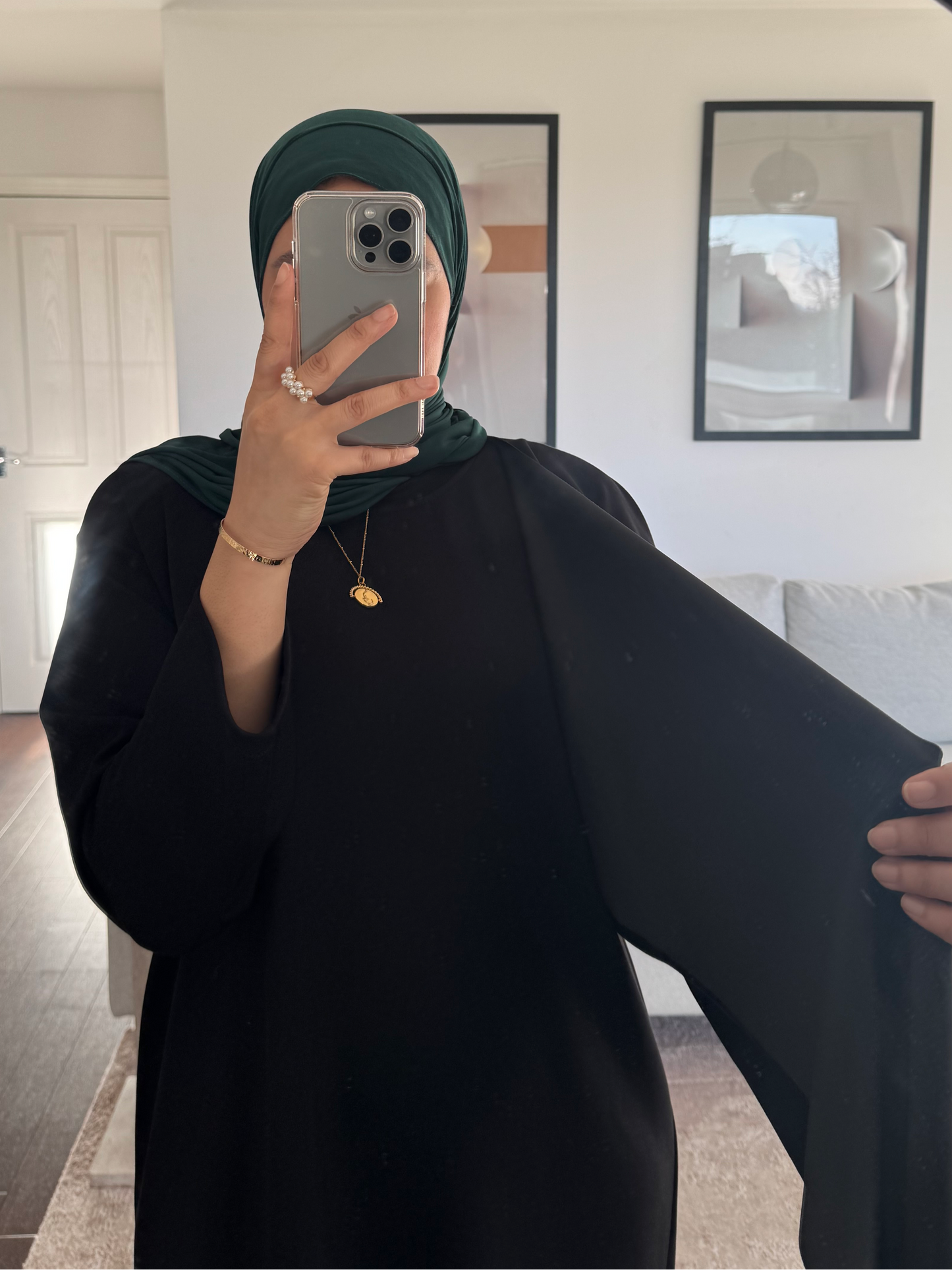 Attached Scarf Abaya Black