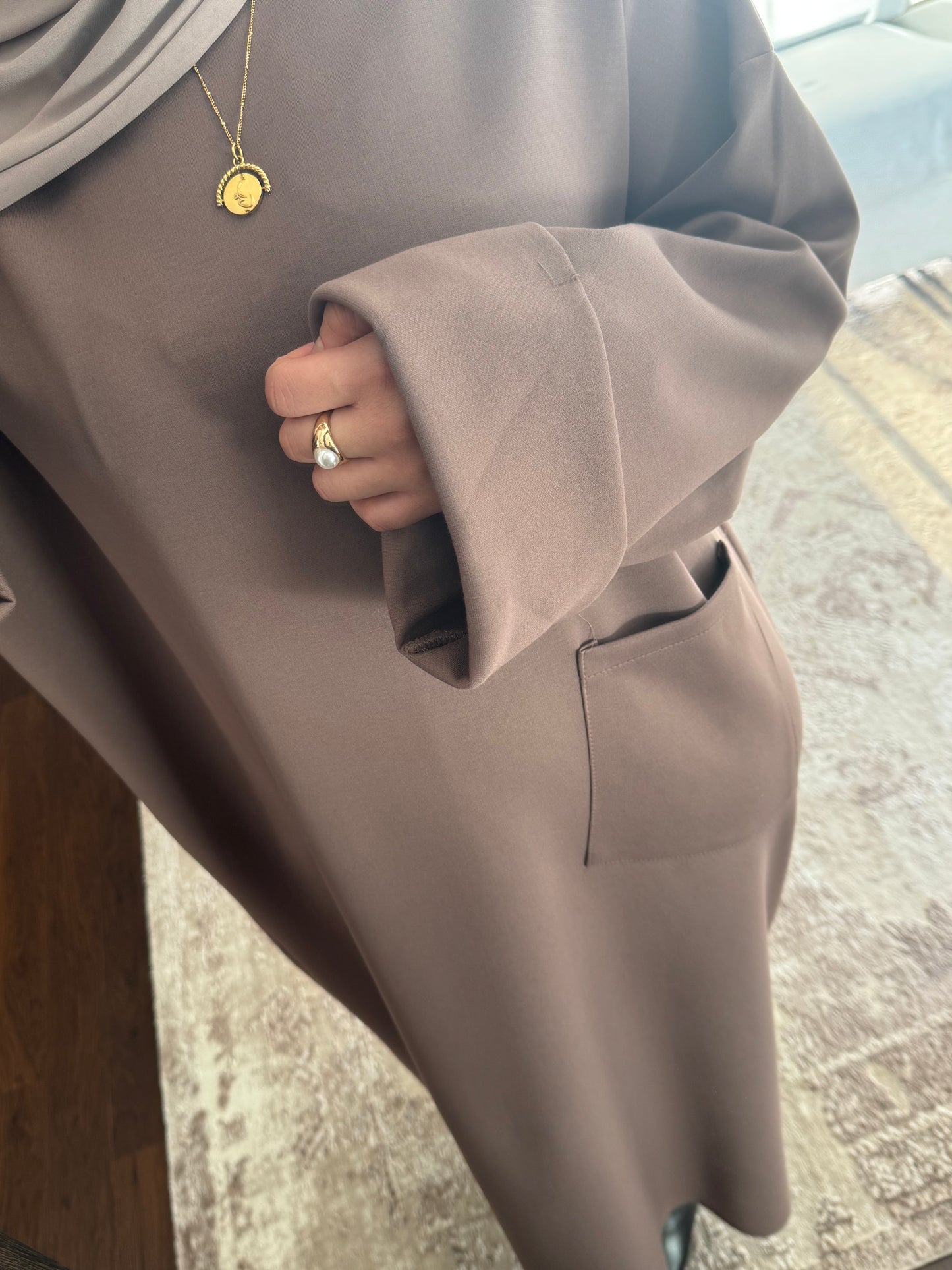 Front Pocket Abaya Taupe