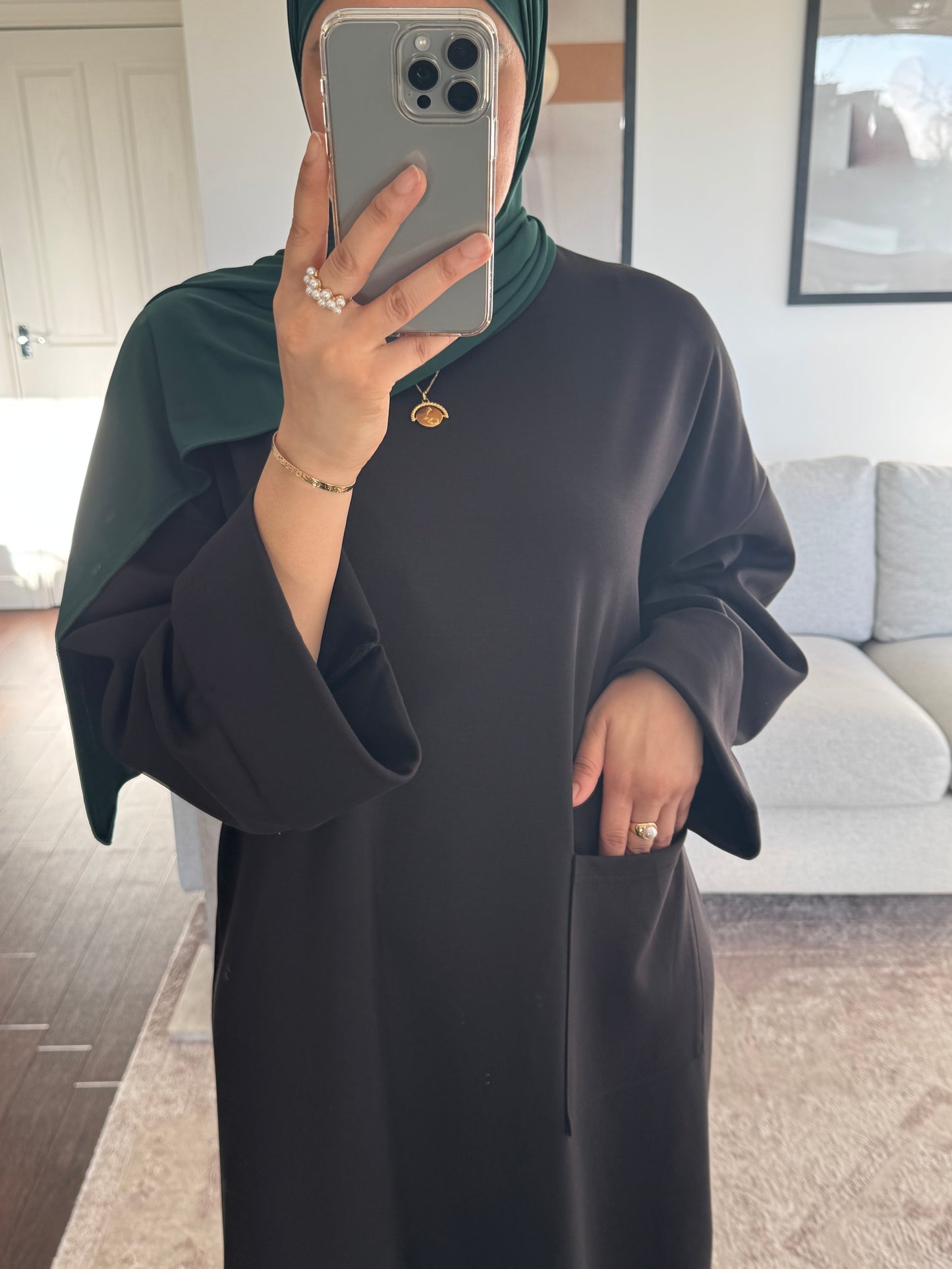 Front Pocket Abaya Black