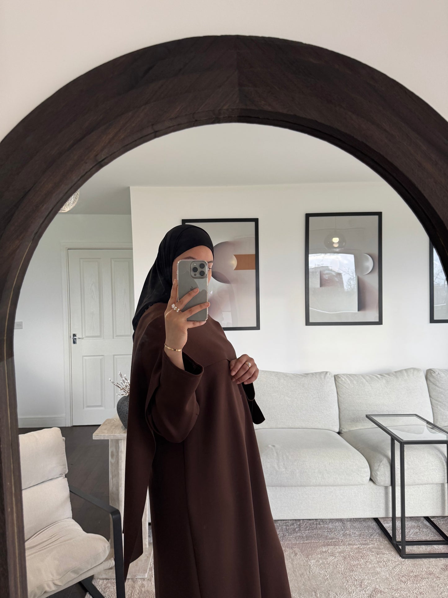 Attached Scarf Abaya Brown