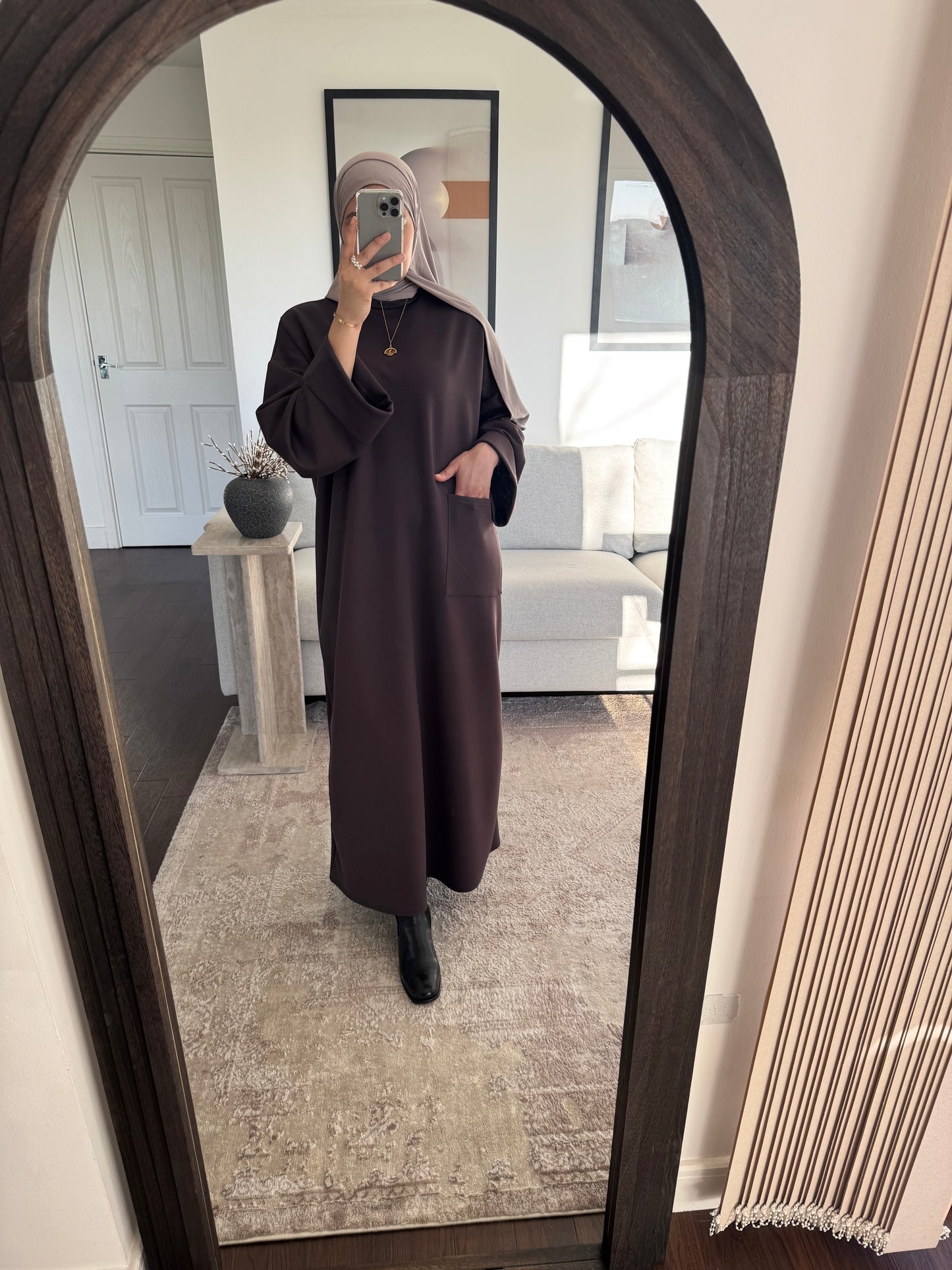 Front Pocket Abaya Dark Brown